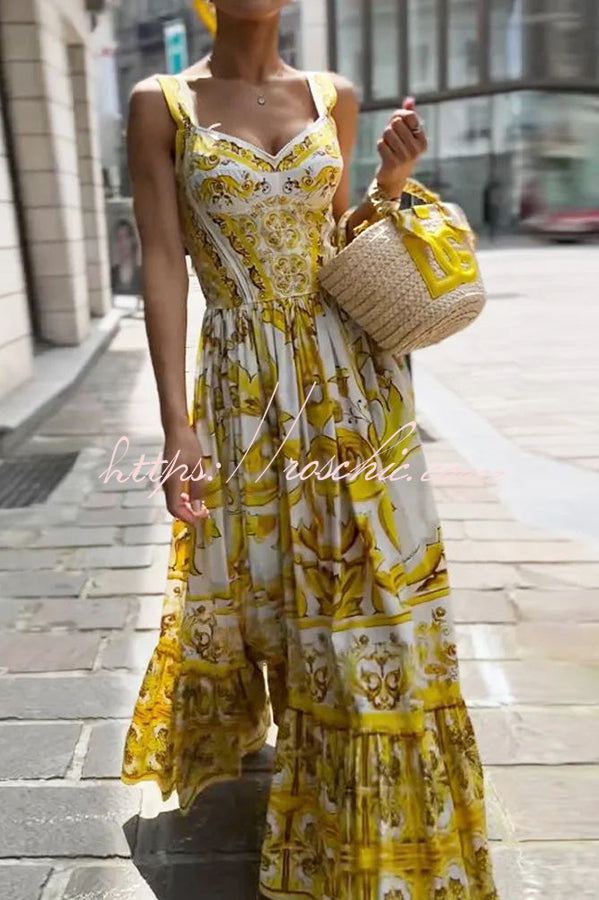 Ready To Dance Palace Print Back Smocked Maxi Dress