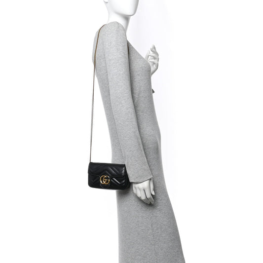 Calfskin Matelasse Super Mini GG Marmont Shoulder Bag Black