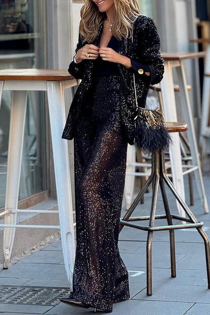 Elegante blazer de manga larga con lentejuelas 