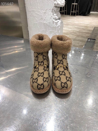 GG Horsebit Snow Beige Black Suede Fleece 576257
