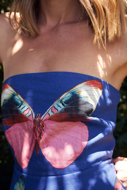 Minifalda de tubo sin tirantes con estampado de mariposas