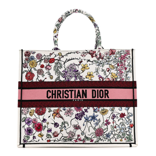 Canvas Embroidered Large Florilegio Book Tote White Multicolor