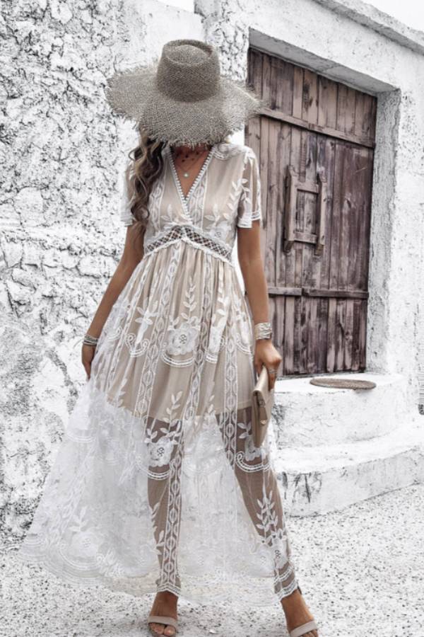 Vestido largo de encaje