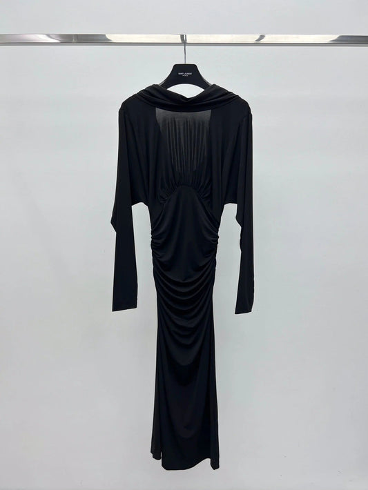 YSL 25S RUFFLED LONG-SLEEVE DRESS STYLE 131
