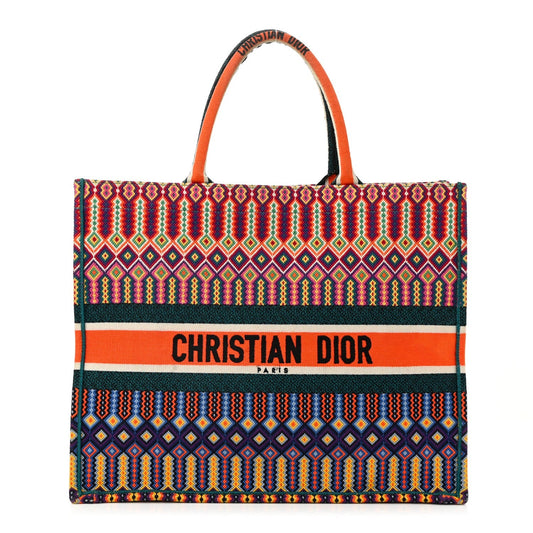 Canvas Embroidered Large Book Tote Orange Multicolor