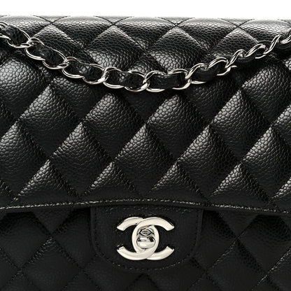 Caviar Quilted Medium Double Flap Black