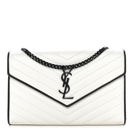 Grain De Poudre Matelasse Monogram Chain Wallet White Black