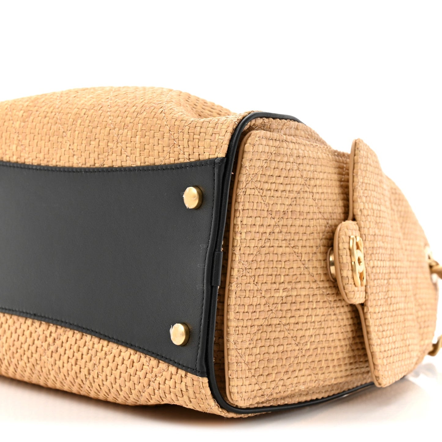 Braided Raffia Calfskin Quilted Small Chanel 25 Handbag Beige Black