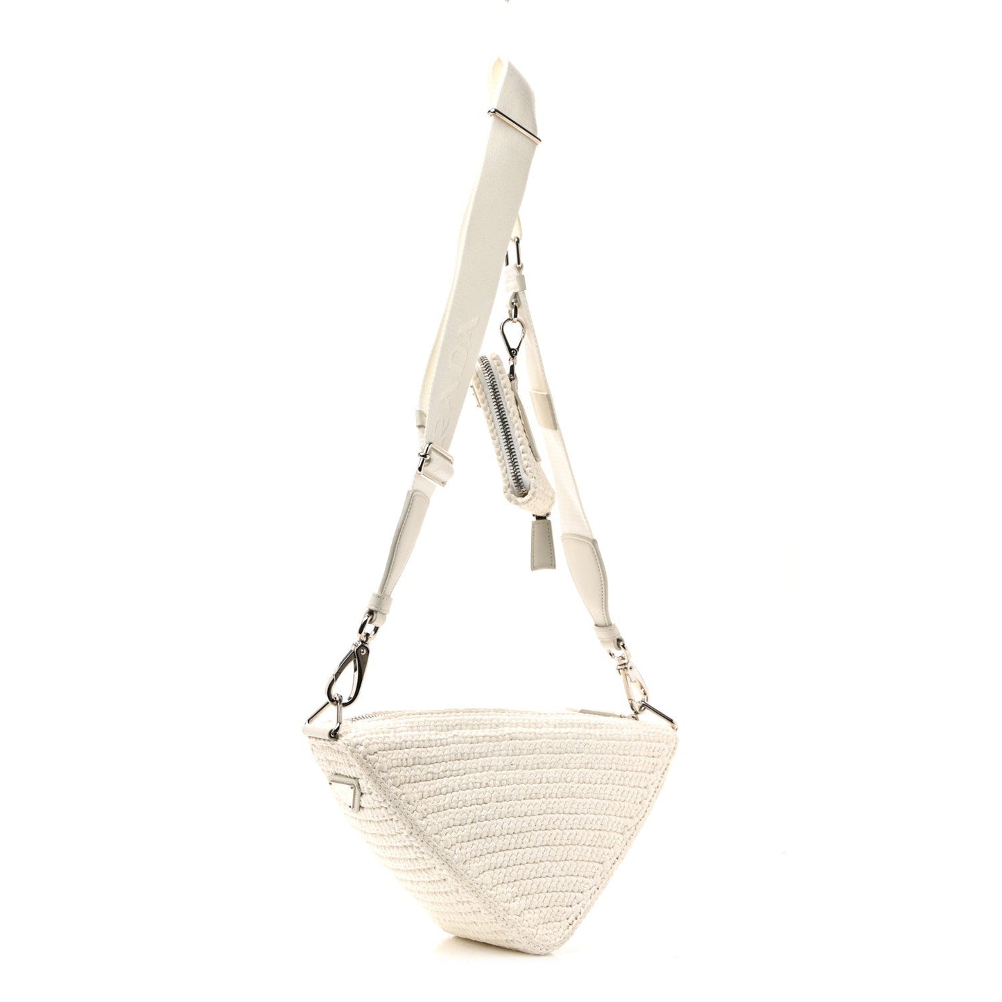 Yarn Raffia Effect Crochet Triangle Shoulder Bag White