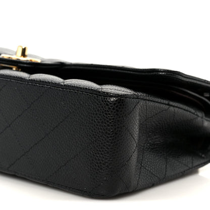 Caviar Quilted Medium Double Flap Black