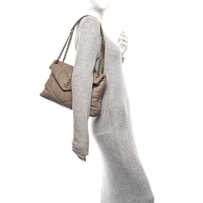 Lambskin Quilted Medium Loulou Puffer Monogram Chain Satchel Dusty Grey