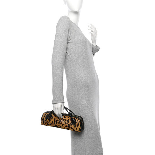 Calf Hair Leopard Print Le Teckel Clutch Brun Sepia