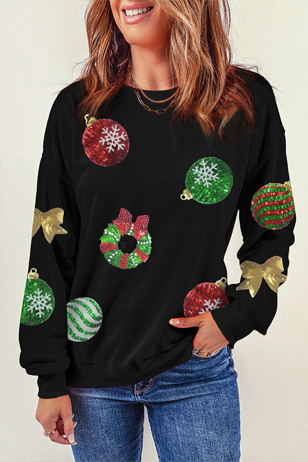 Sudadera con lentejuelas y gráfico navideño