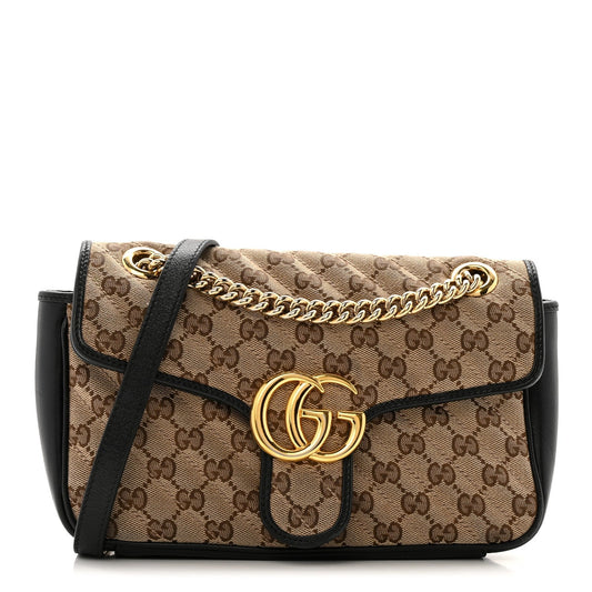 Monogram Matelasse Diagonal Small GG Marmont Shoulder Bag Beige Black