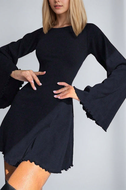 Elegant Backless Flare Sleeve Mini Dress