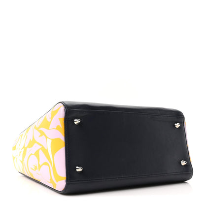 Calfskin Floral Print Medium Lady Dior Navy Blue Multicolor