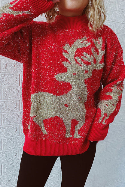 Suéter de punto de cuello redondo y manga larga con estampado navideño