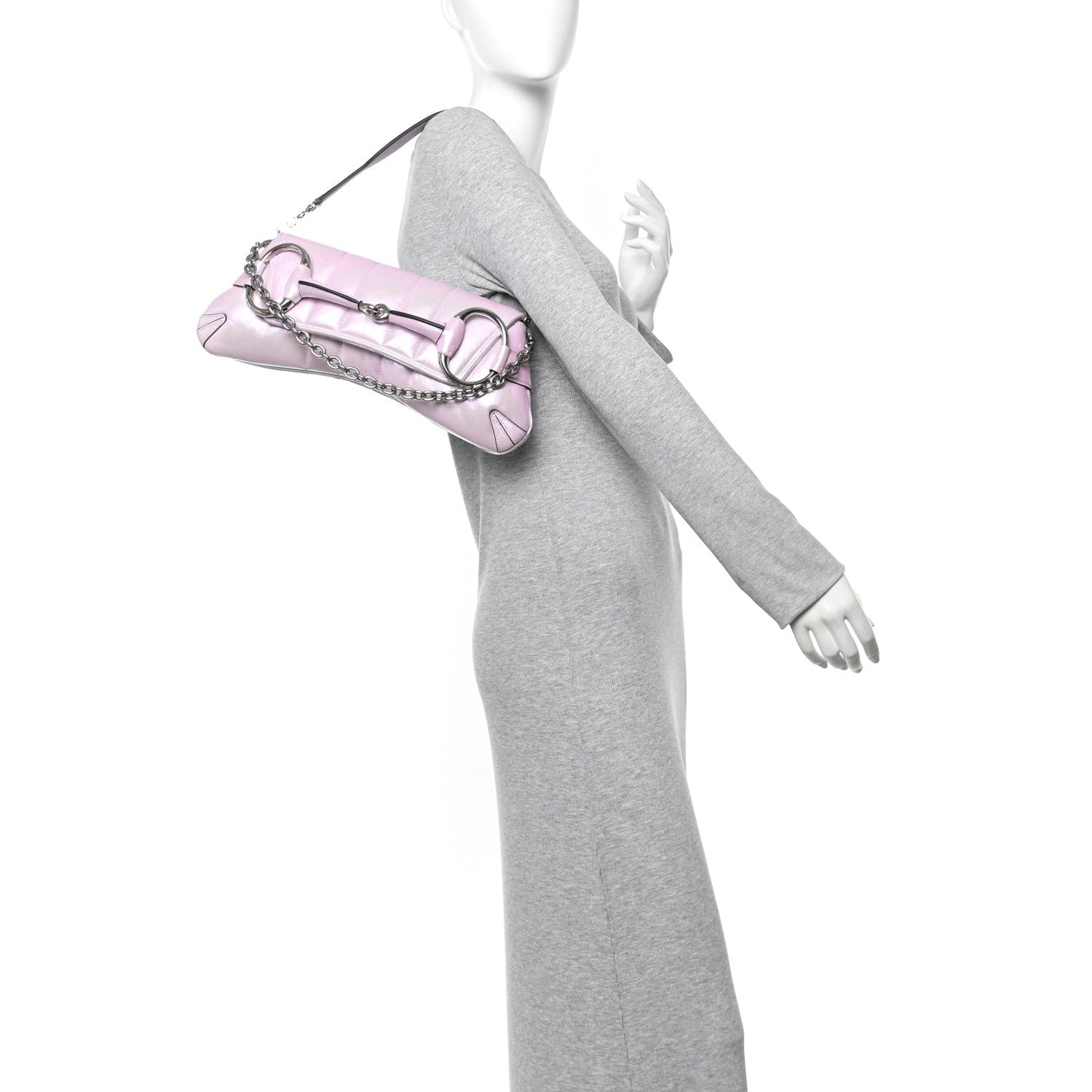 Iridescent Nappa Vertical Matelasse Medium Maxi Horsebit Chain Shoulder Bag Escape Pink
