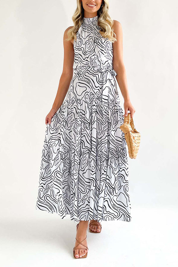 Vestido elegante, holgado, con estampado de tendencia de moda y cordones 