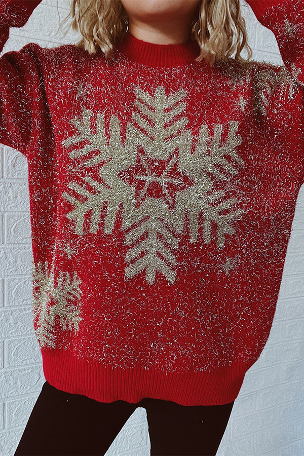 Suéter de punto de cuello redondo y manga larga con estampado navideño