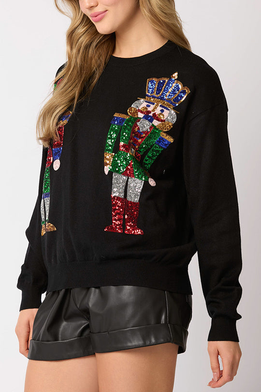 Sudadera casual de moda con lentejuelas de soldado navideño