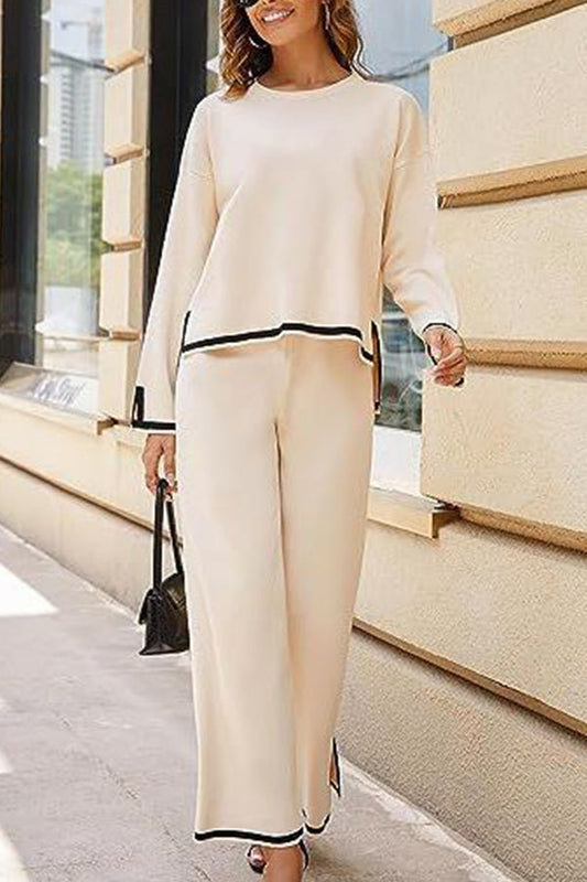 Conjunto de dos piezas de pantalón ancho y manga larga de punto Tanming
