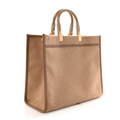 Flannel Vitello King Wool Plexiglass FF Logo Embroidered Medium Fendi Sunshine Shopper Tote Camel Sand