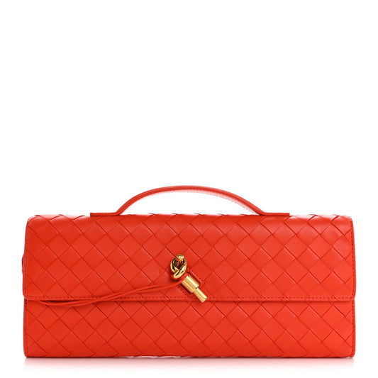 Nappa Intrecciato Long Andiamo Top Handle Clutch Orange