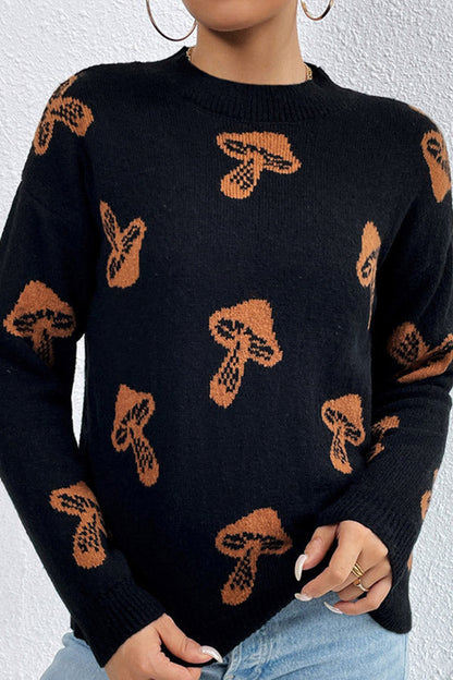 Suéter de punto con cuello redondo y estampado de calaveras en jacquard