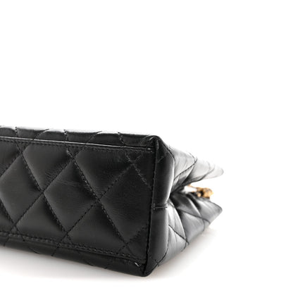 Shiny Aged Calfskin Quilted Nano Kelly Shopper Black
