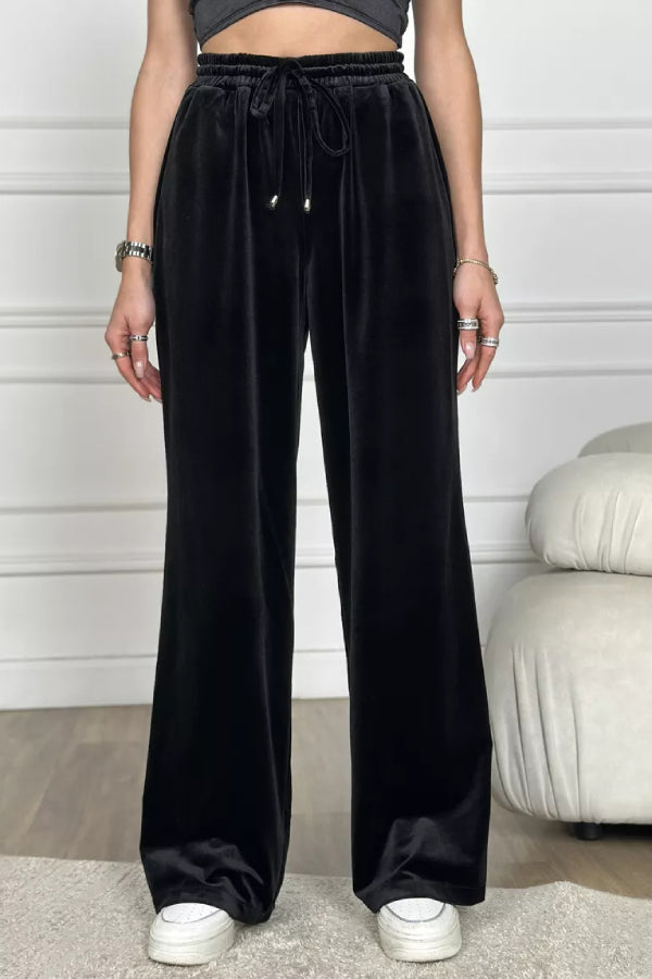 Pantalones anchos de terciopelo dorado Pantalones rectos de terciopelo