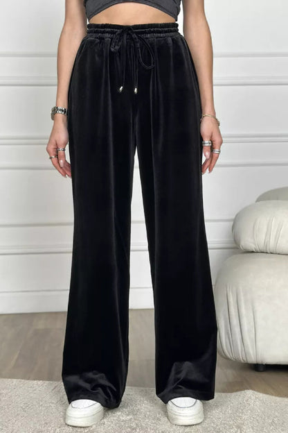 Pantalones anchos de terciopelo dorado Pantalones rectos de terciopelo