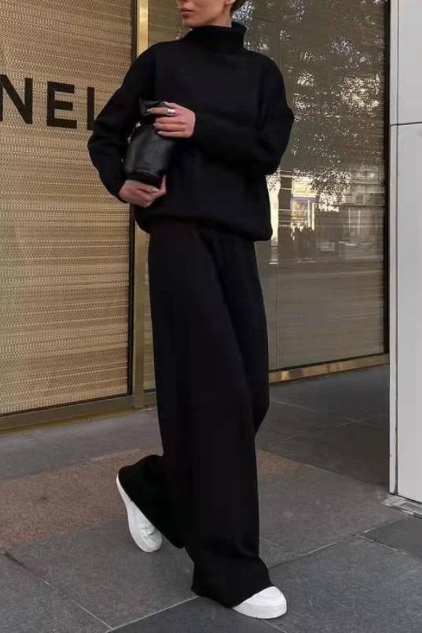 Traje casual holgado de punto de color sólido
