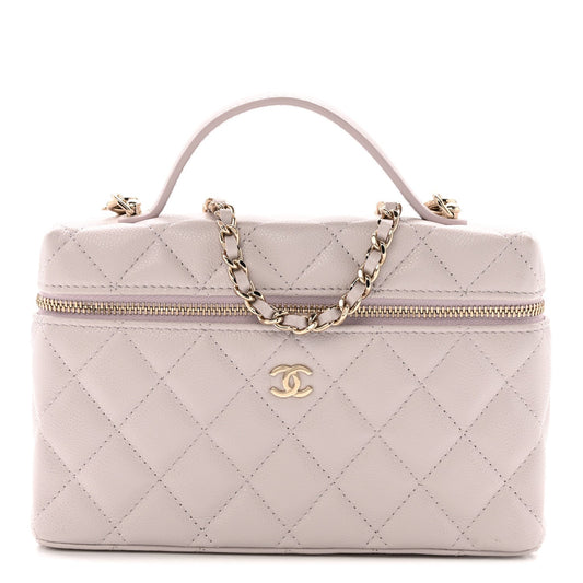 Caviar Quilted Top Handle Slim Vanity With Chain Light Purple
