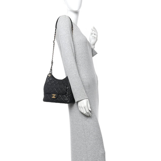Caviar Quilted Wavy CC Hobo Black