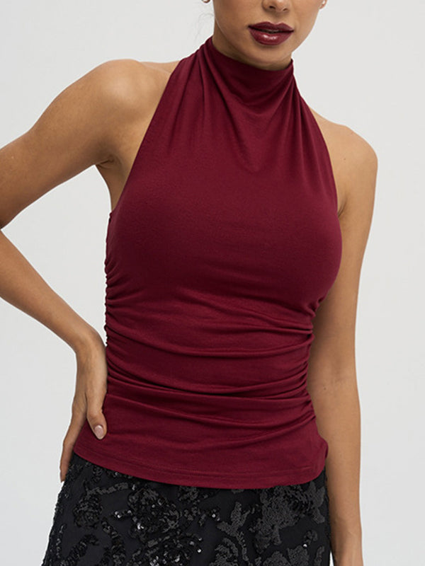 Solid Color Y2k Backless Sexy Necklace Halter Vest