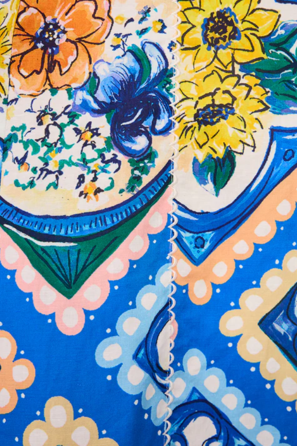 Vestido largo con lazo en los hombros con estampado floral azul celeste
