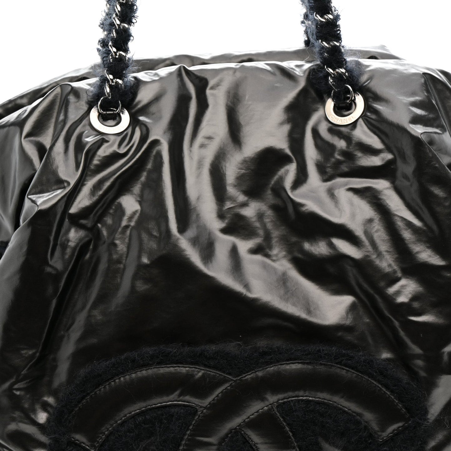 Vinyl Mohair Trimmed CC Bonbons Tote Black