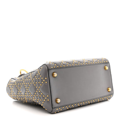 Calfskin Cannage Studded Medium Supple Lady Dior Grey