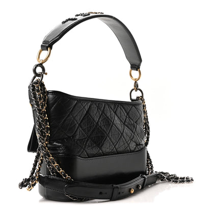 Aged Smooth Calfskin Quilted Medium Gabrielle Logo Hobo Black