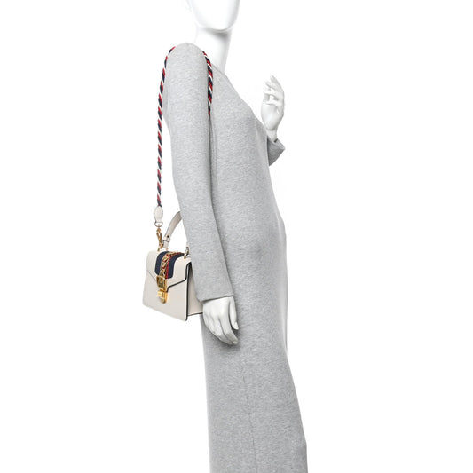 Calfskin Mini Sylvie Top Handle Bag White