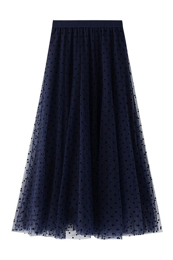 Vestido princesa con falda de gasa de cintura alta y lunares