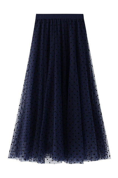 Vestido princesa con falda de gasa de cintura alta y lunares