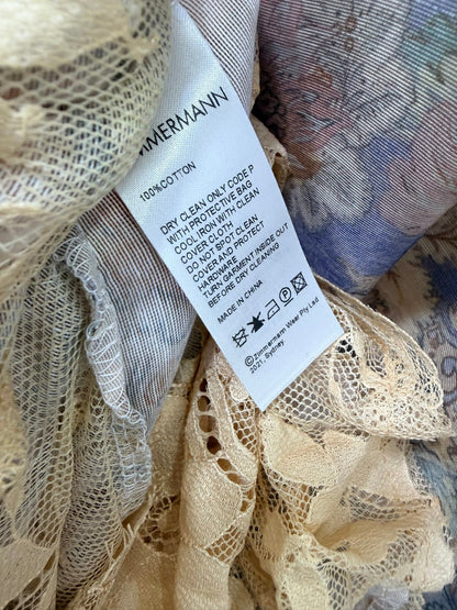 Zimmermann Rebellion Lace-Up Mini Dress Tan Blue Cotton 335959