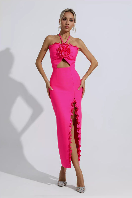 Francesca Rose Red Floral Ruched Maxi Dress