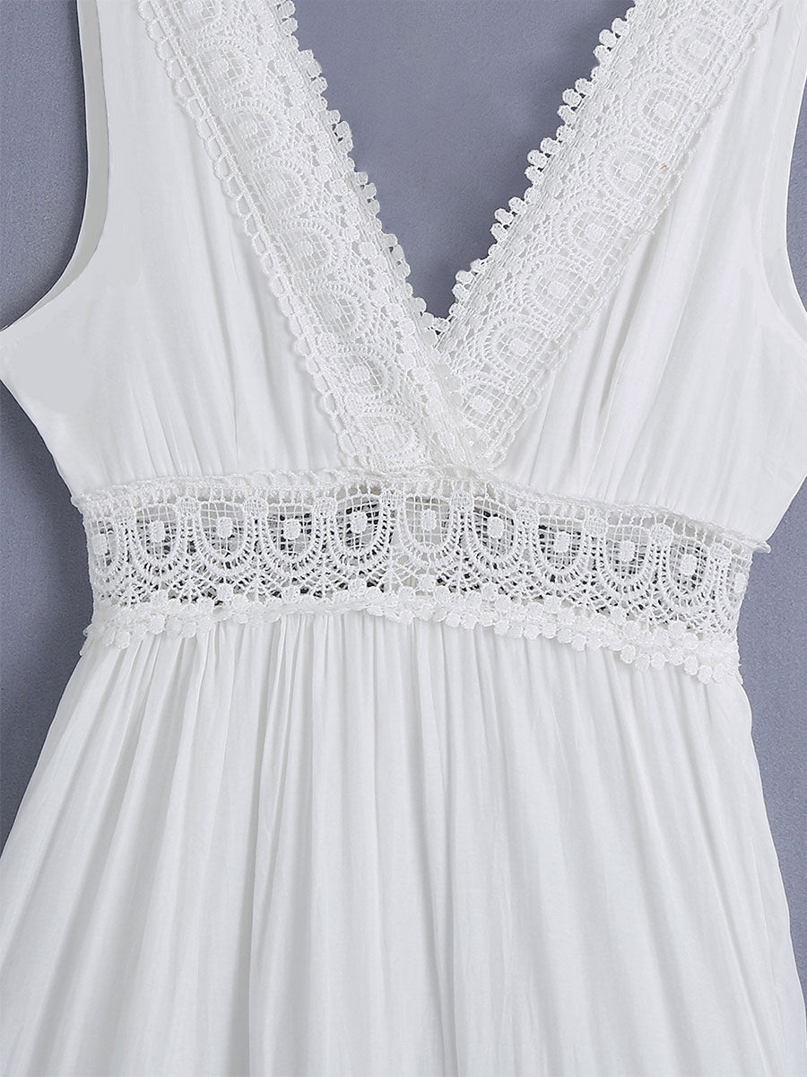 Maxi Dress V-Neck Sleeveless Casual Backless Long Dress