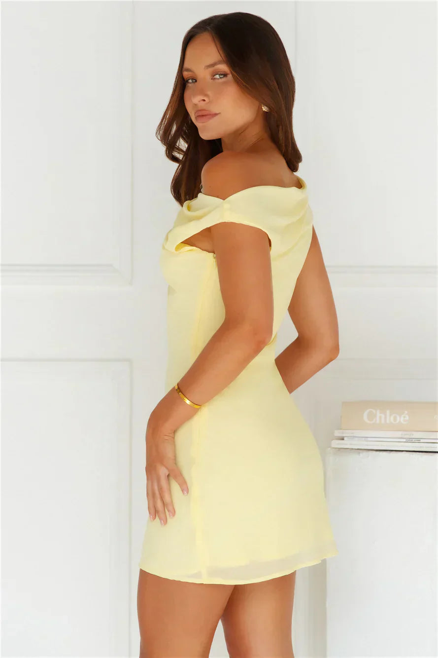 Late Night Out Off Shoulder Mini Dress Yellow