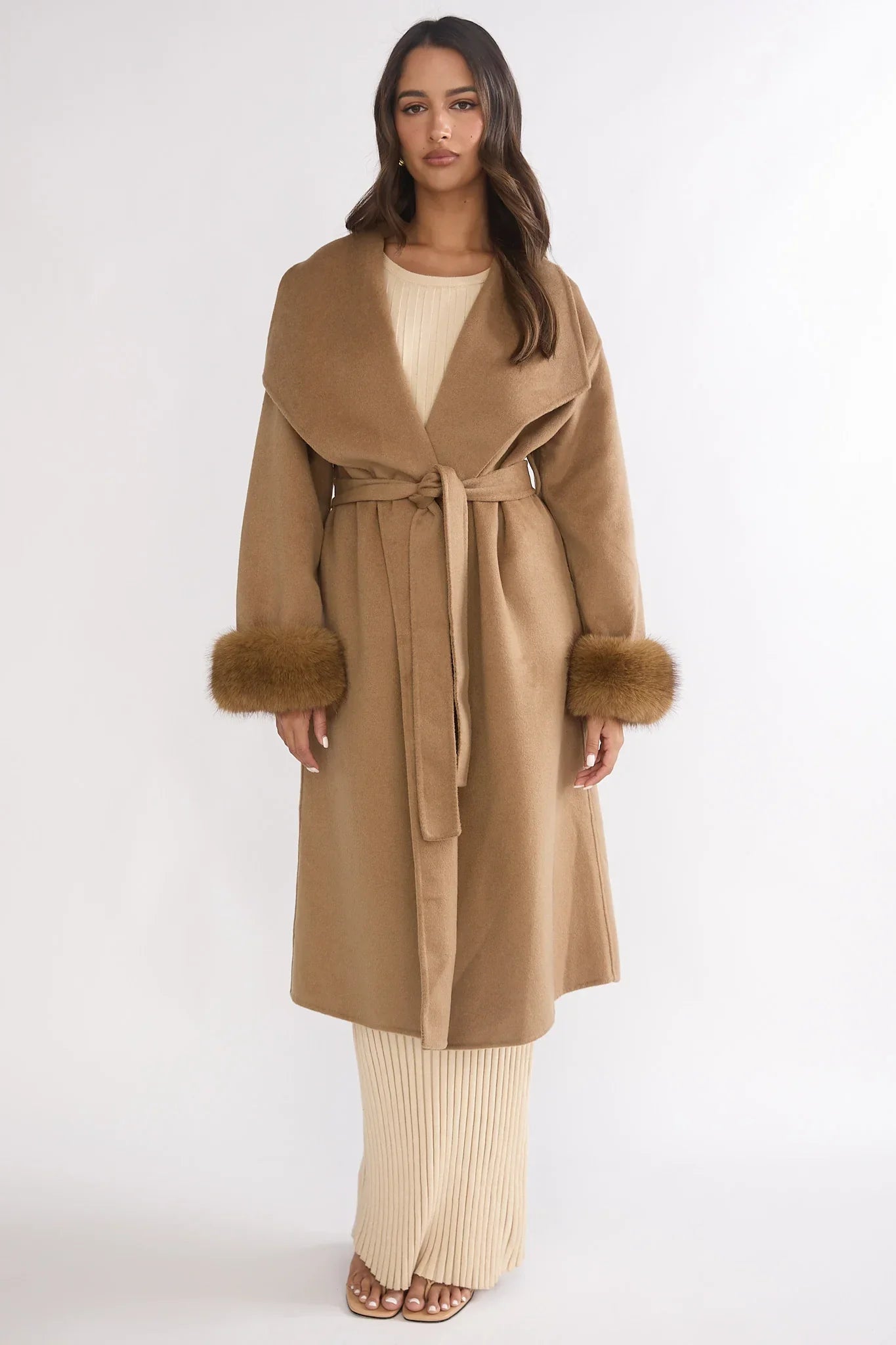 Zannora Faux Fur Coat Camel