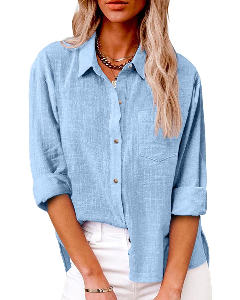 Chic Button Down Long Sleeve Linen Shirt | Great for Casual Days