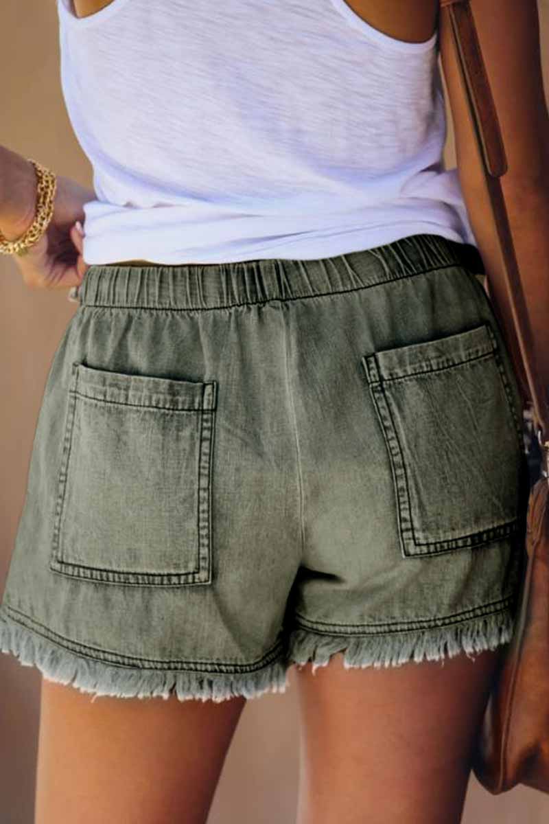 Shorts vaqueros finos con flecos y cordones